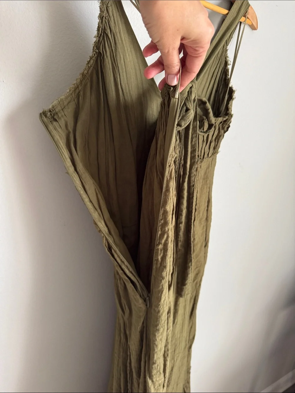 Free People Frankie Pintuck Maxi Dress Olive Green Boho Open Back S